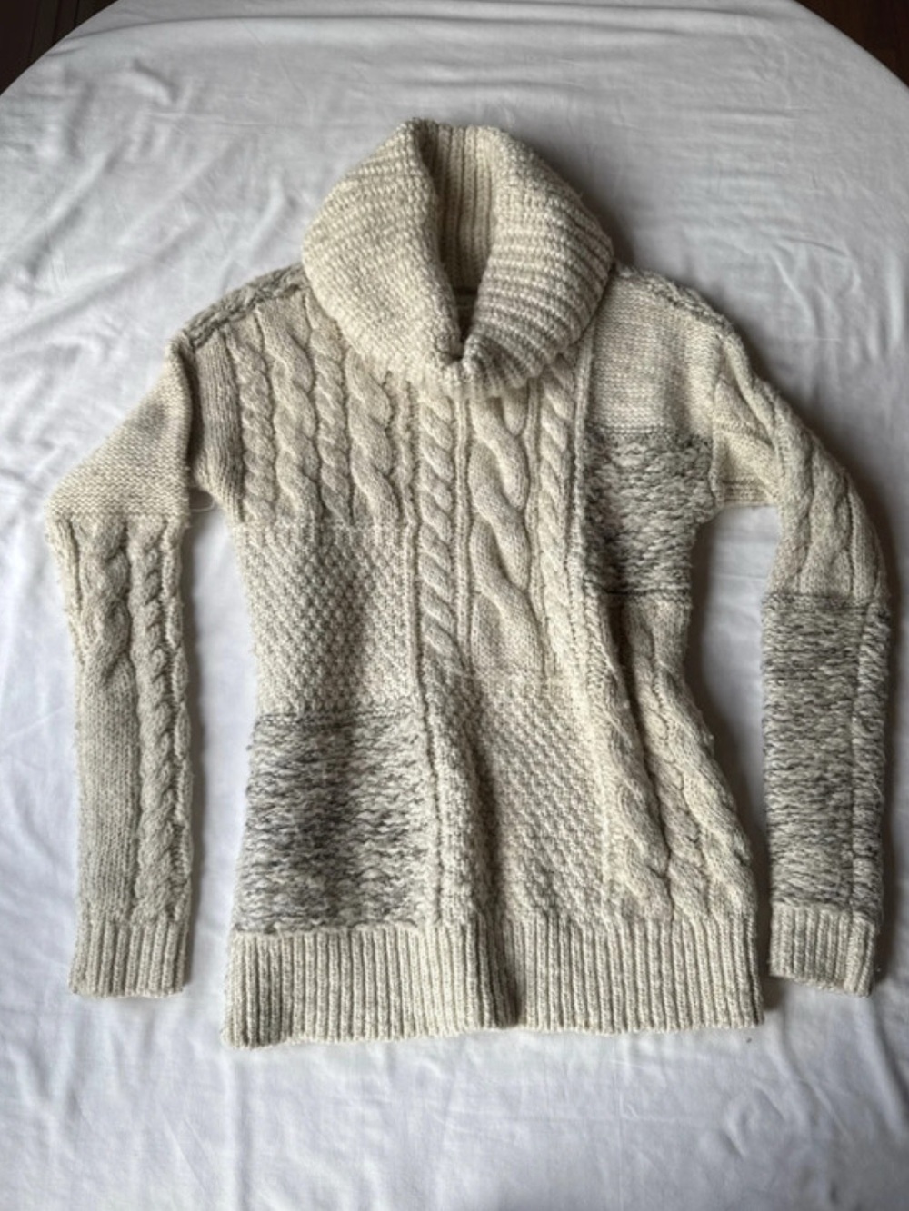 Abercrombie & Fitch Cream Cable Knit Shawl Collar Sweater
